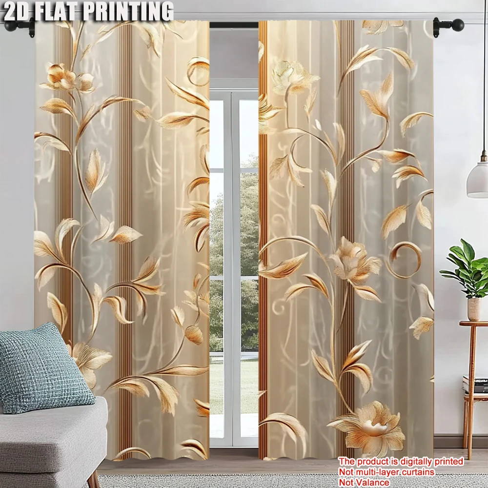 

2Pcs European Floral Window Curtains Vintage Drapes For Bedroom Office Kitchen Living Room Study Home Decor Rod Pocket Window