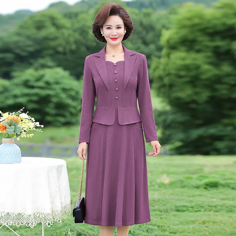 Elegant  Women Autumn Dress Femme Fashion Solid Suit Collar Office Long Sleeve A-line Party For Women Midi  Vestido