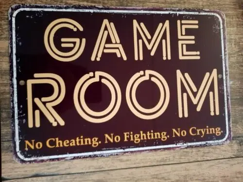 GAME ROOM No Cheating Fighting or Crying 8x12 Metal Wall Sign