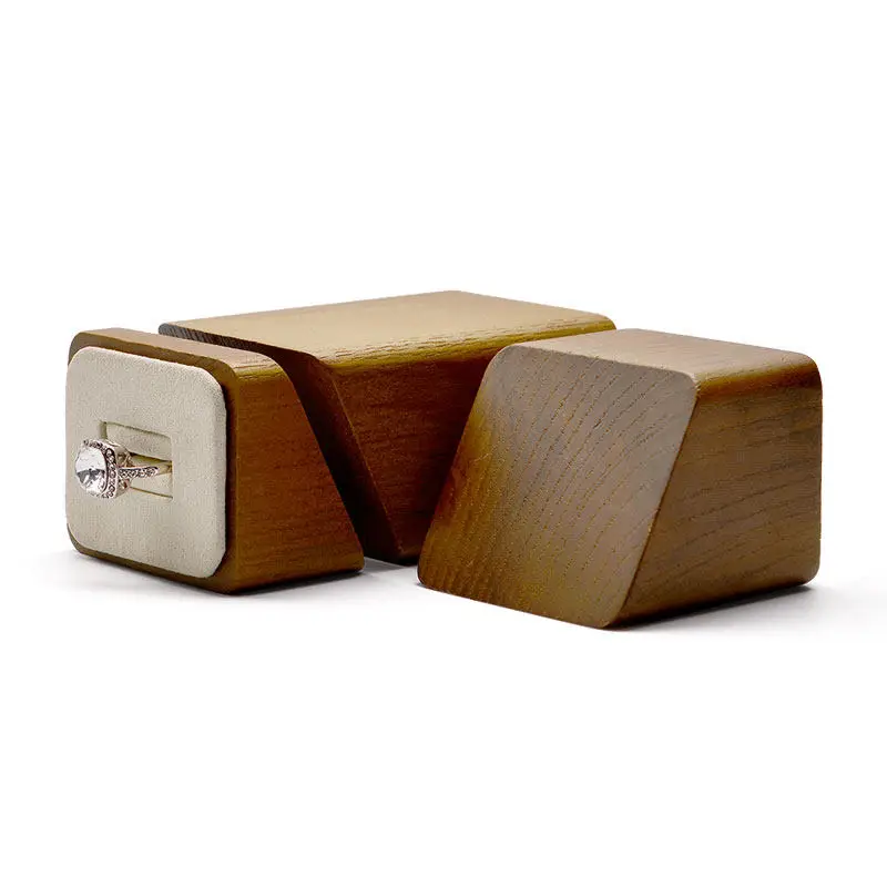3pcs Solid Wood Groove Ring Display Stand Superfiber Jewelry Holder Showcase Organizer Display Prop Home Retail Storage Decor