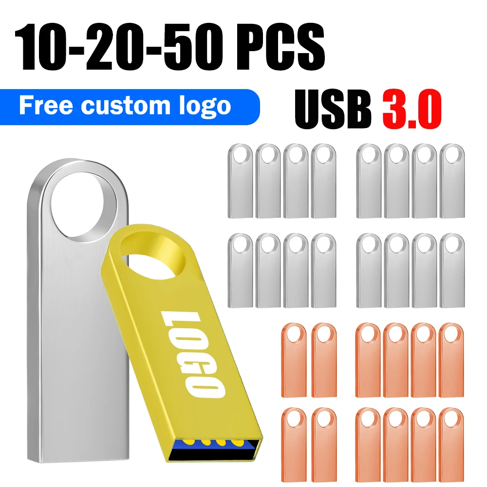 10/20/50 pcs Metal 3.0 USB Flash Drive 64GB Pen Drive criativo USB Stick 3. 0 Flash Drive Pendrive de alta velocidade personaliza o logotipo