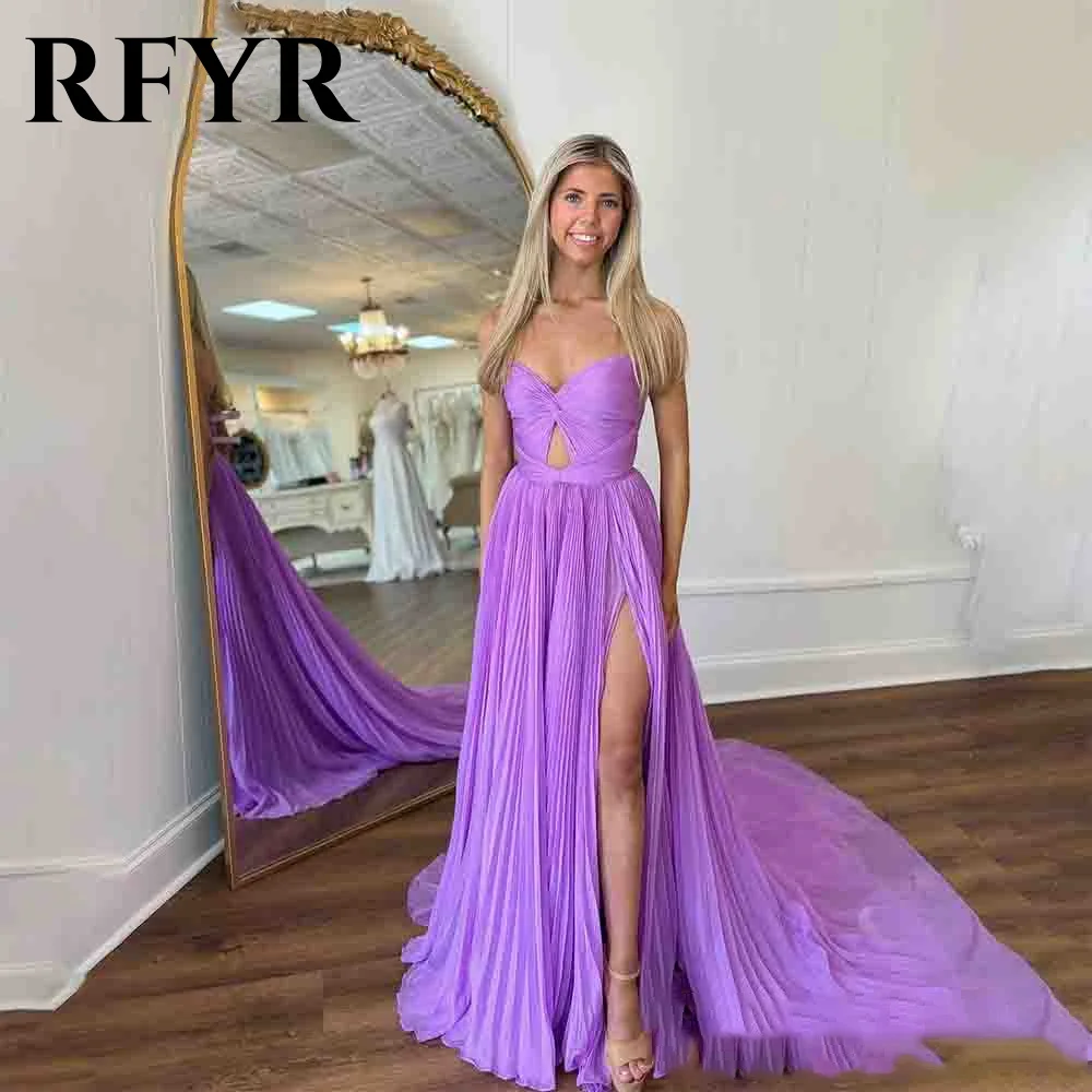 

RFYR Elegant Purple Evening Dress with Side Split Beach Arabic Israel Prom Dresses Sleeveless Formal Women Party Gown Customized