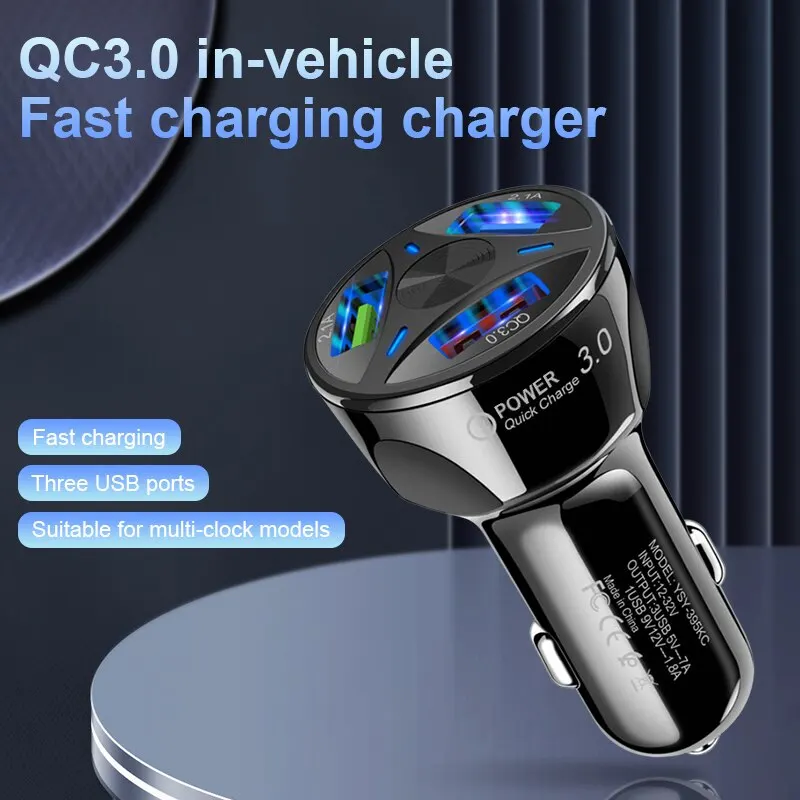 Flash Charging Car Charger 3usb Conversion Head Multifunctional Car Charging Head Universal Digital Display Multi Compatible