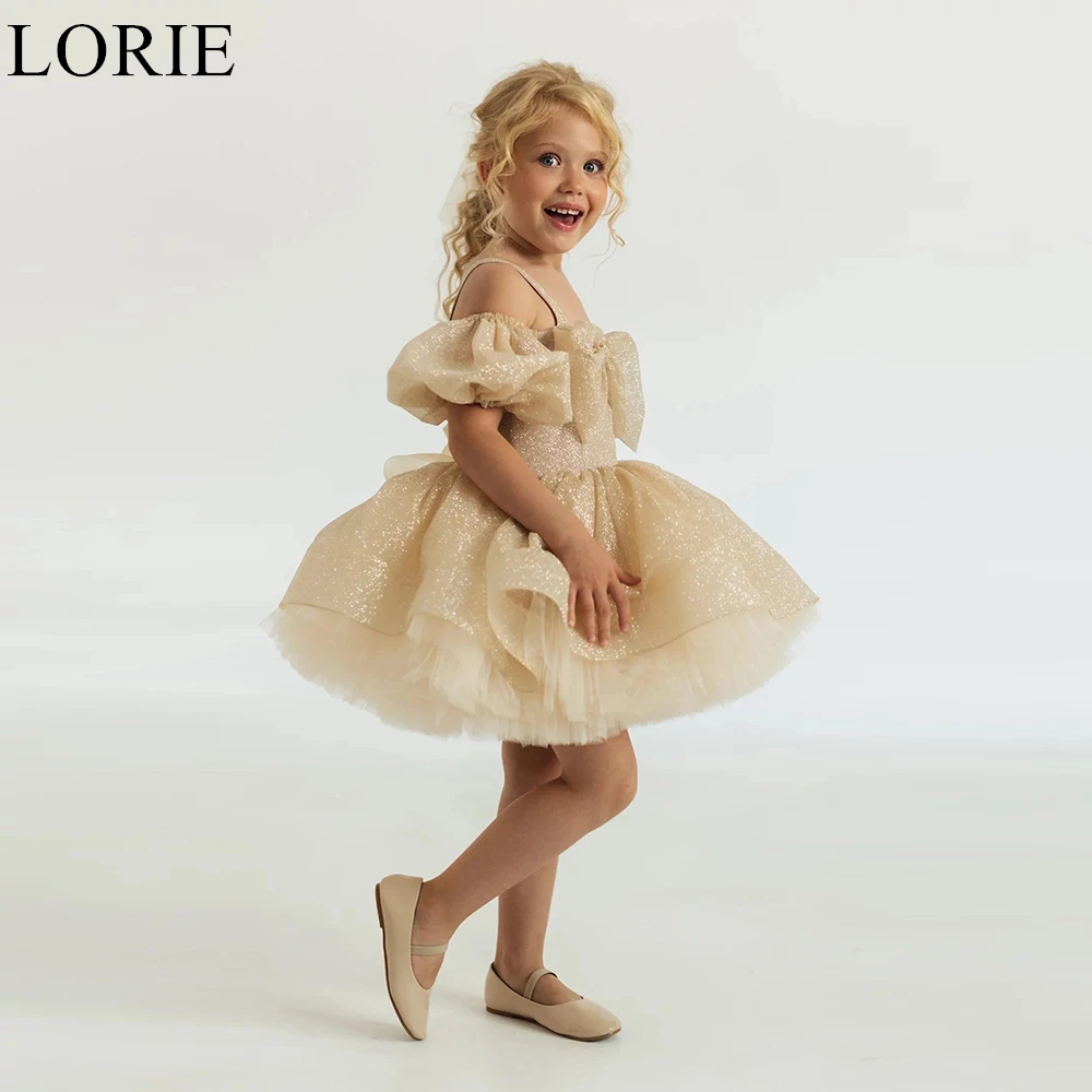 

LORIE Glitter Champagne Flower Girl Dresses A-Line Spaghetti Strap Bow Pleated 2025 Princess Birthday Party Dress Customized