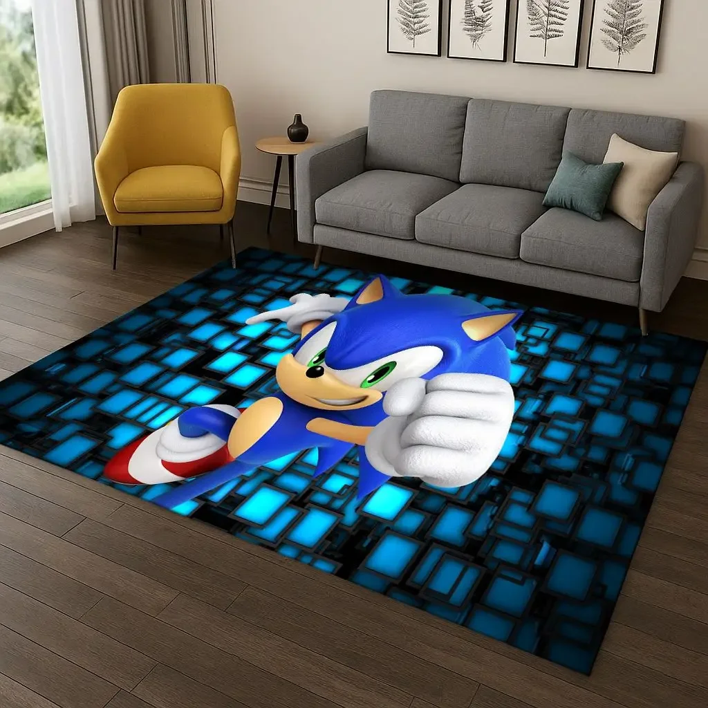 Alfombra clásica con diseño de Sonic, alfombra de dibujos animados para dormitorio, sala de estar, sofá, decoración del hogar, alfombra para área infantil, alfombra antideslizante, regalo