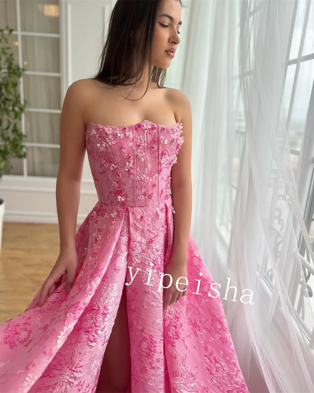 Prom Dress Evening Jersey Applique Pearl Quinceanera A-line Strapless Bespoke Occasion Gown Midi Dresses Saudi Arabia