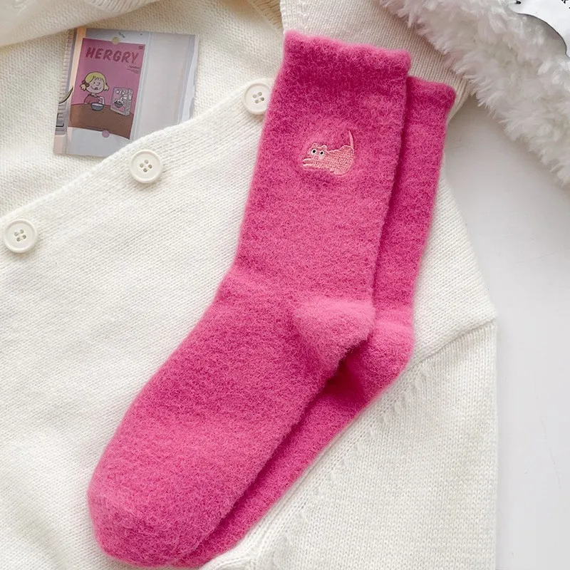 3 pairs Women Socks Wool Autumn Winter Warm Snow Markron Color Thick Plush Hairy Soft Postpartum Stockings Floor Sleep Socks view 6