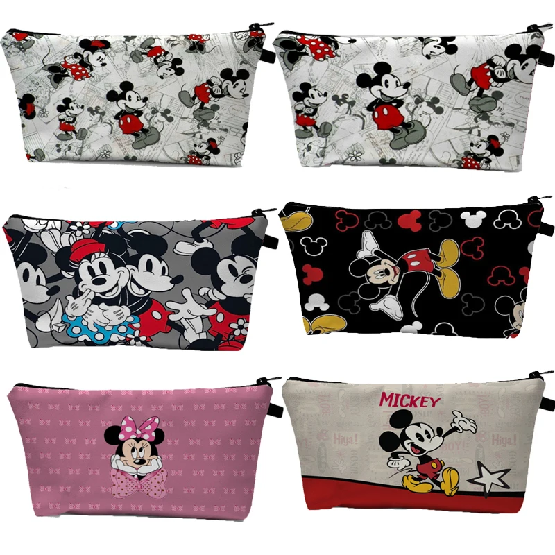 Disney Cartoon Mickey Mouse Cosmetic Bag Storage Bag Kawaii Pattern Minnie Mouse Women Travel Makeup Bags Portable Clutch Bag