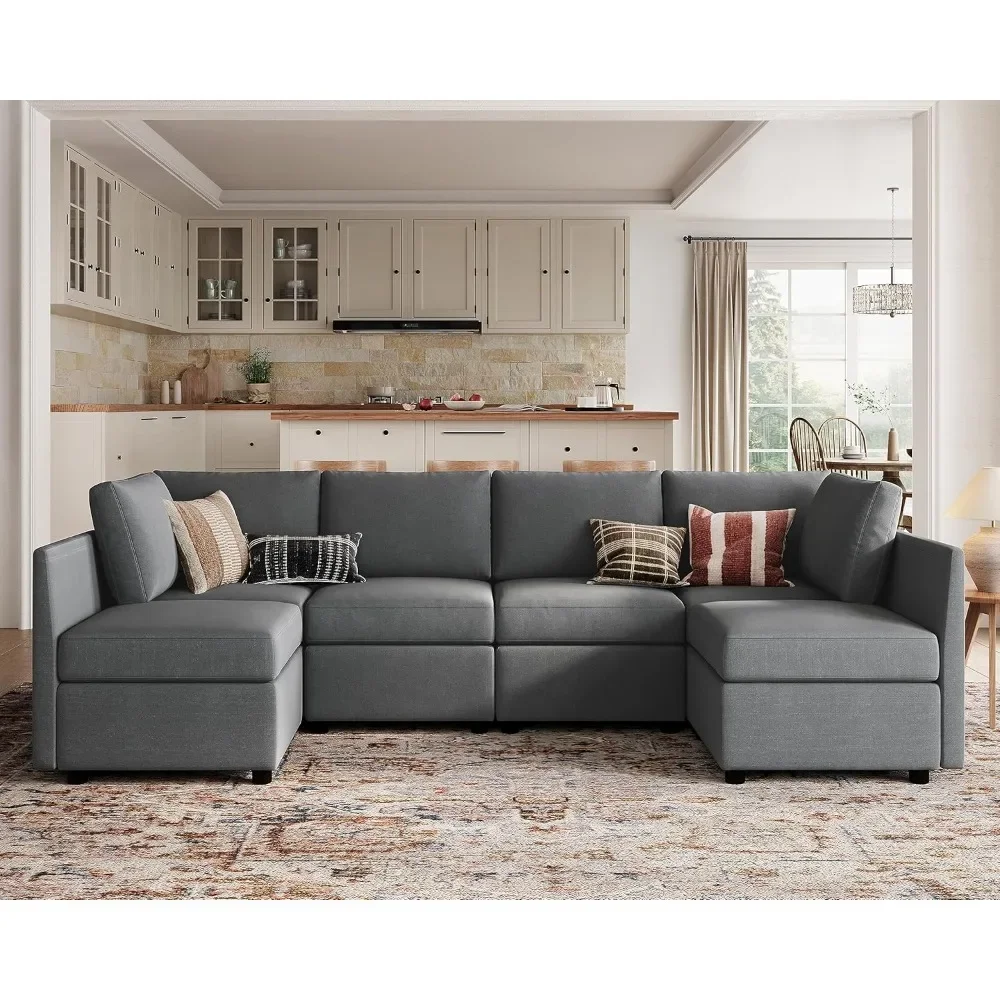 Modular Sofa, Sectional Couch U Shaped Sofa with Storage, Memory Foam, 6 Seat Sectionals Chaise for Living Room, Dark Grey