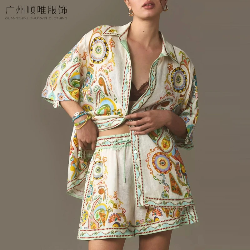Boho Printed Two Piece Set Vertical - Casual Beachwear Vacation Outfit