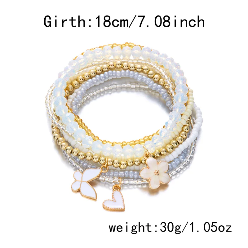 9-teiliges Set Böhmische Schmetterlings-Blumen-Anhänger-Armbänder für Frauen, Handgefertigte Reisperlen-Armbänder, Gestapelte Armbänder, Sommer-Strandparty-Schmuck – Detail 10