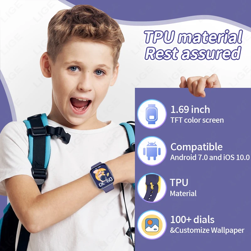 LIGE Student Smart Watch Youth Waterproof Watch Running Sports Wireless Calling Gifts Boys Smartwatch Girls Present Kids 2025