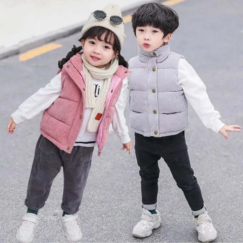 Kids Boys Girls Corduroy Vests Cotton Jackets Autumn Winter Baby Thick Warm Outerwear Children\'s Coat Casual Waistcoat Clothing