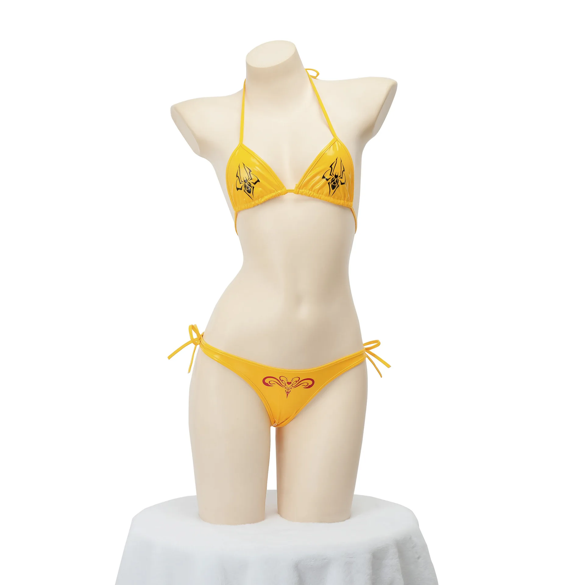 Gefahr Warnung Gelb Bikini Badeanzug Frauen Anime Spiel Drei Punkt Leder Unterwäsche Set Kostüm Cosplay