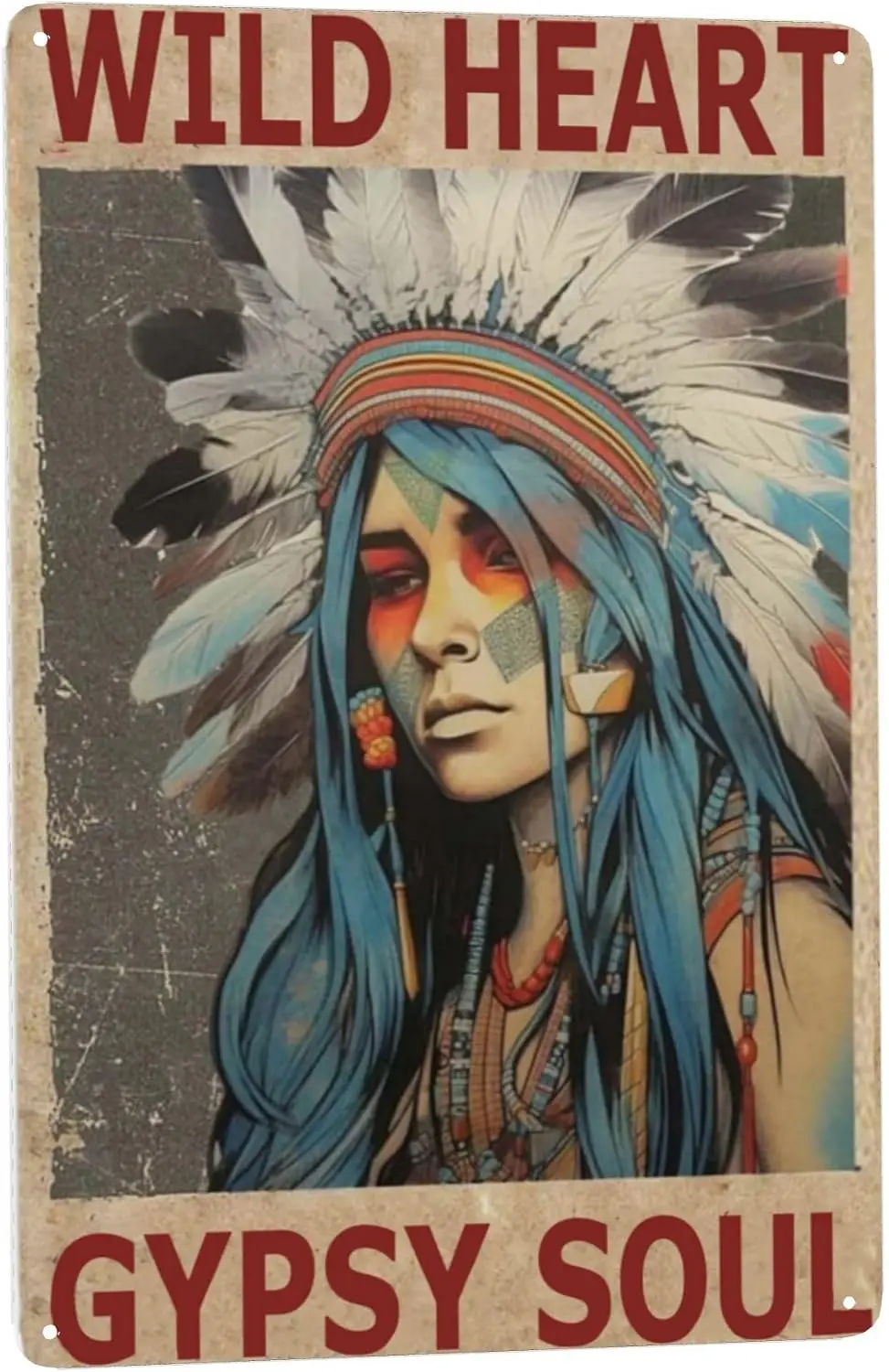 Hippie Girl & Gypsy Soul Metal Art Poster - Boho Retro Wall Decor for Home, Bar, or Garden - Rustic Artwork for Man Cave or