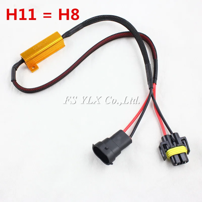 FSYLX 2PC 9006 9005 H11 H9 H8 H7 H1 H3 Car LED Warning Canceller cable HB4 9006 LED fog lamps Canbus Load Resistor harness 50W