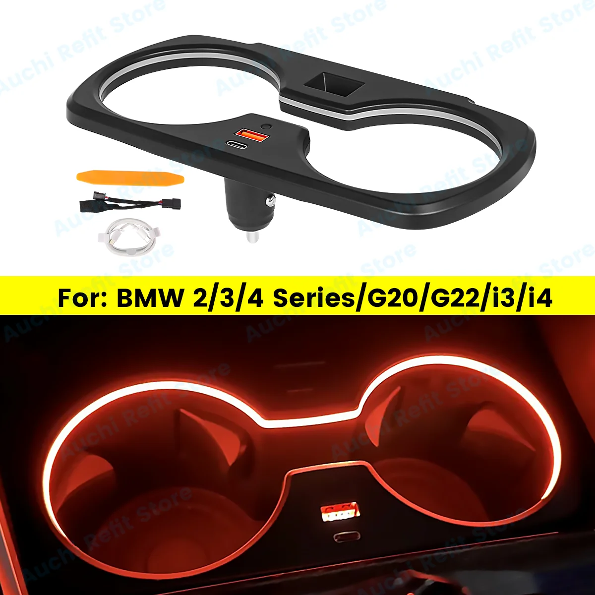 Lámpara LED portavasos de 11 colores para BMW serie 2/3/4 i3 i4 G20 G23 G26 G80 G82 G42 M240i decoración de marco de taza de coche luz ambiental