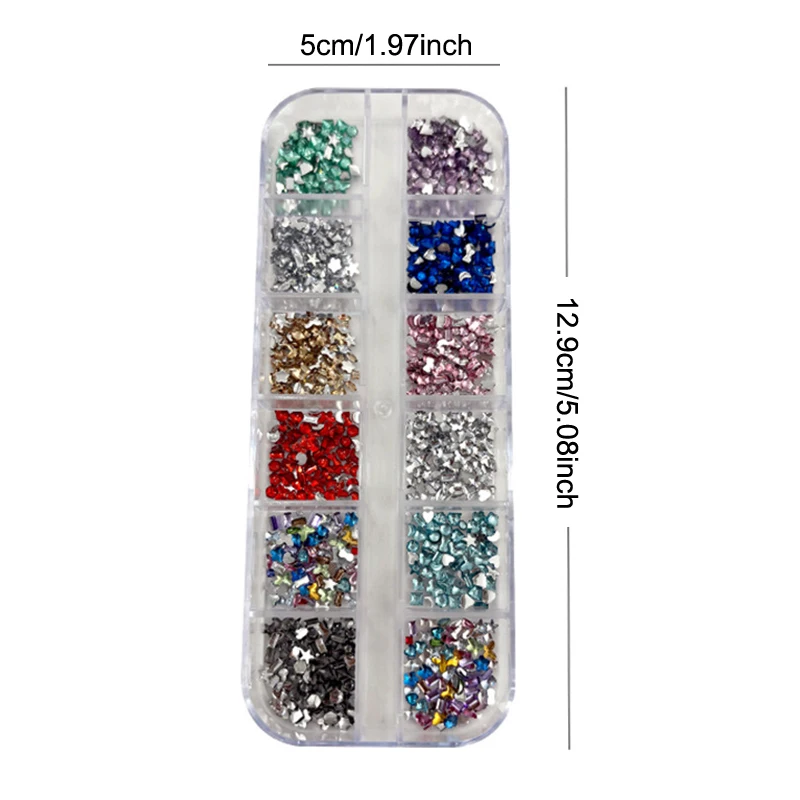 12 Griglie Mix 3D Flatback Strass per unghie Mini Diamanti di cristallo per Nail Art Glitter Charm Decor Accessori per manicure fai da te