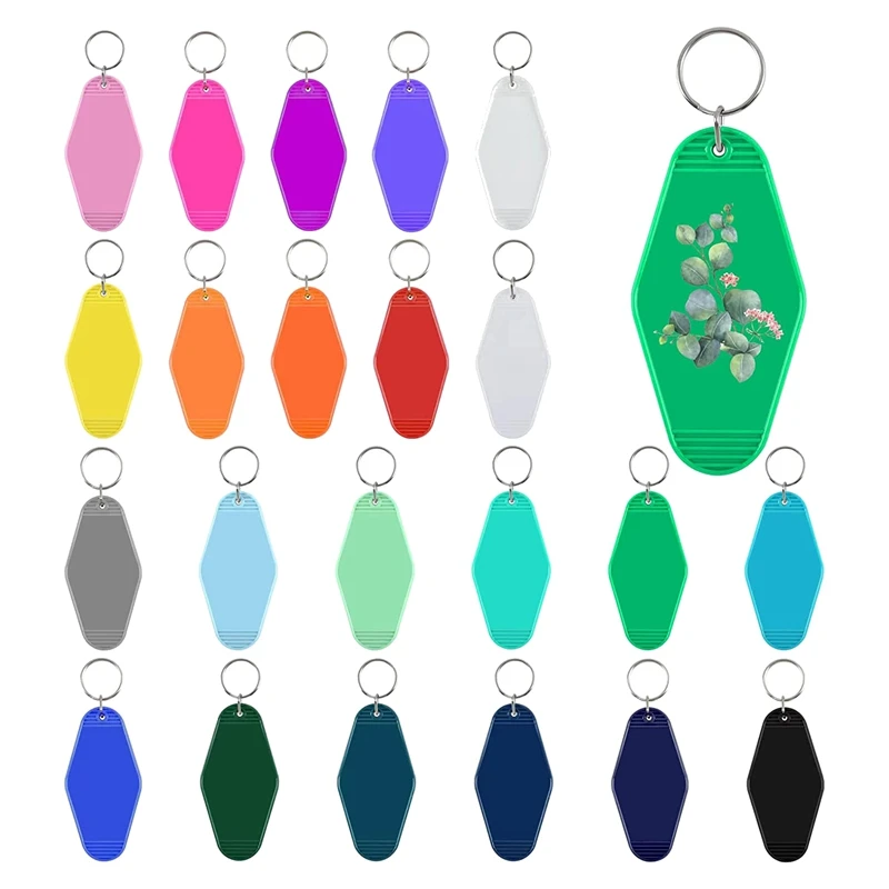 22 Pcs Vintage Colorful Sublimation Blank DIY Ornament Motel Keychain Blank Hotel Key Tag For Vinyl Keychain Making