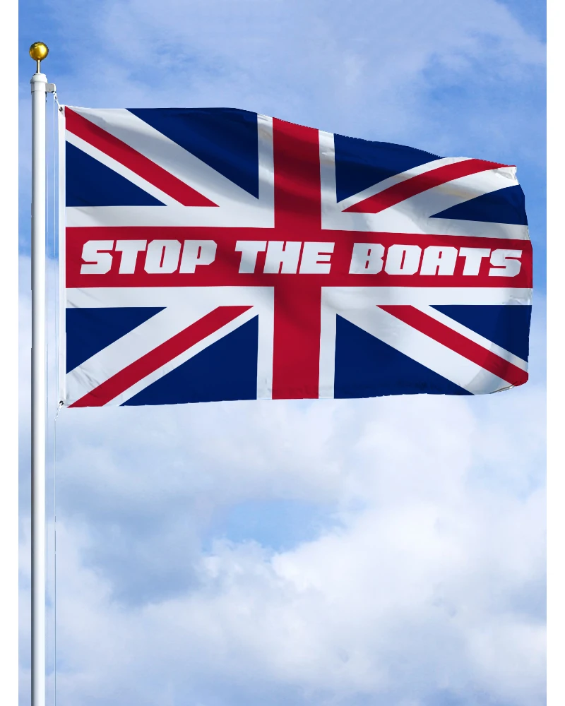 90*150cm STOP THE BOATS Flag of the United Kingdom Polyester Printed Banner Tapestry For Decor
