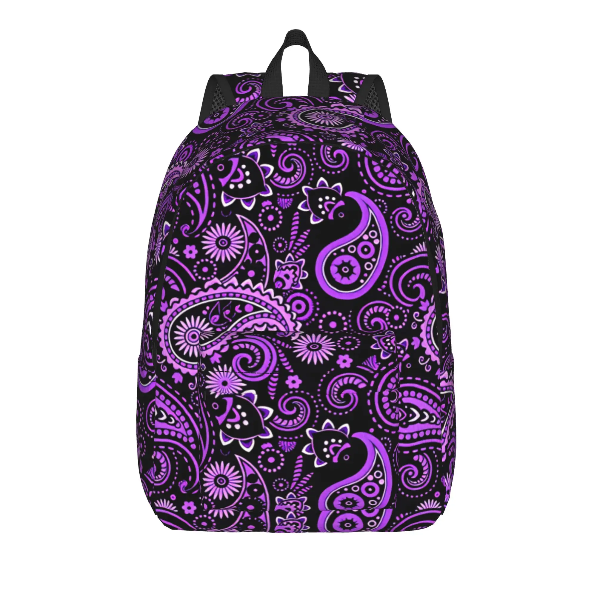Purple Floral Paisley Bohemian Dark Backpack  Women Men Polyester Travel Backpacks Big Cool High School Bags Rucksack