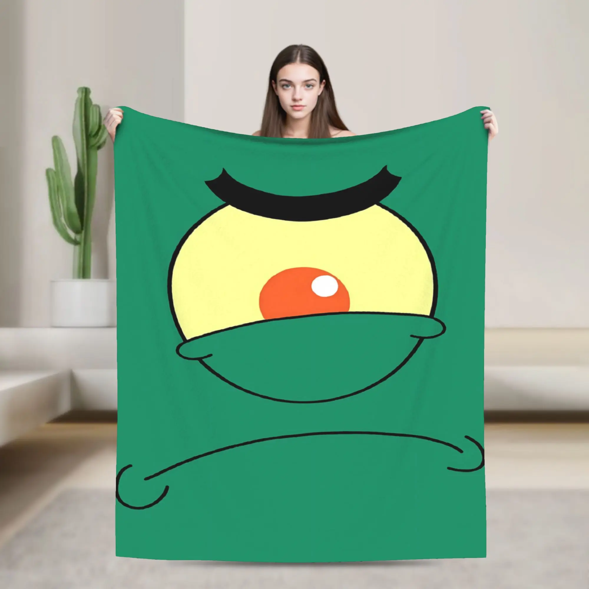 SpongeBobs Solid Green Plankton Closeup Plush Blanket Girls Boys  Flannel Bedding Throws For Couch Chair Soft Bedspread Gift