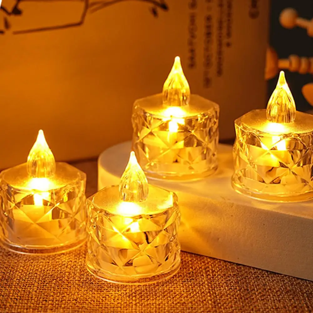 

4Pcs Flameless Crystal Candle Lights LED Tealight Candles Battery-Operated Twinkling Light Fake Candles for Weddings Home Decor