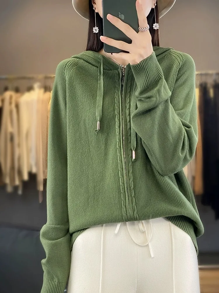 여성용 봄 가을 지퍼 슬레 한국 스타일 레이지 패션 후드티 2024 신상 오픈 가디건
