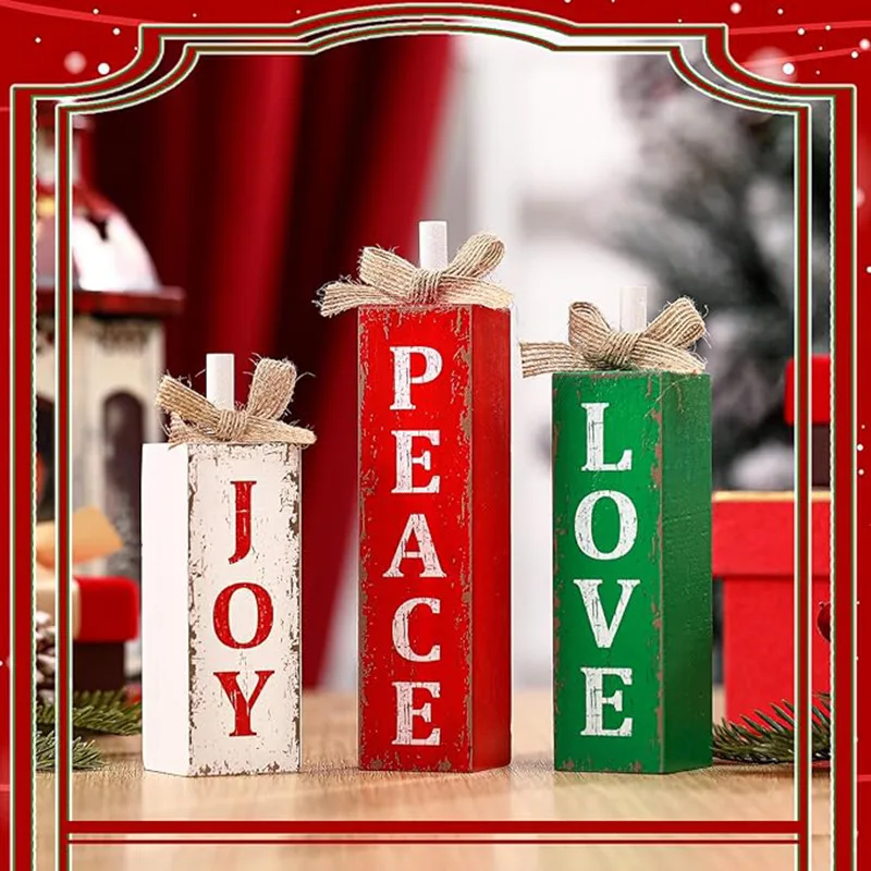 Christmas Wooden Tiered Tray Craft – Home Festive Party Tabletop Decor Wooden Block Figurine
