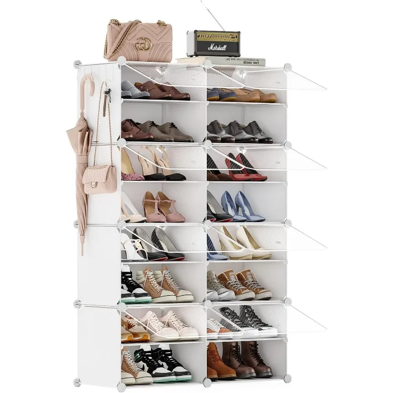 

Shoe Rack Organizer, 32 Pair Shoe Storage Cabinet with Door Expandable Plastic Shoe Shelves for Closet,Entryway,Hallway,Bedroom