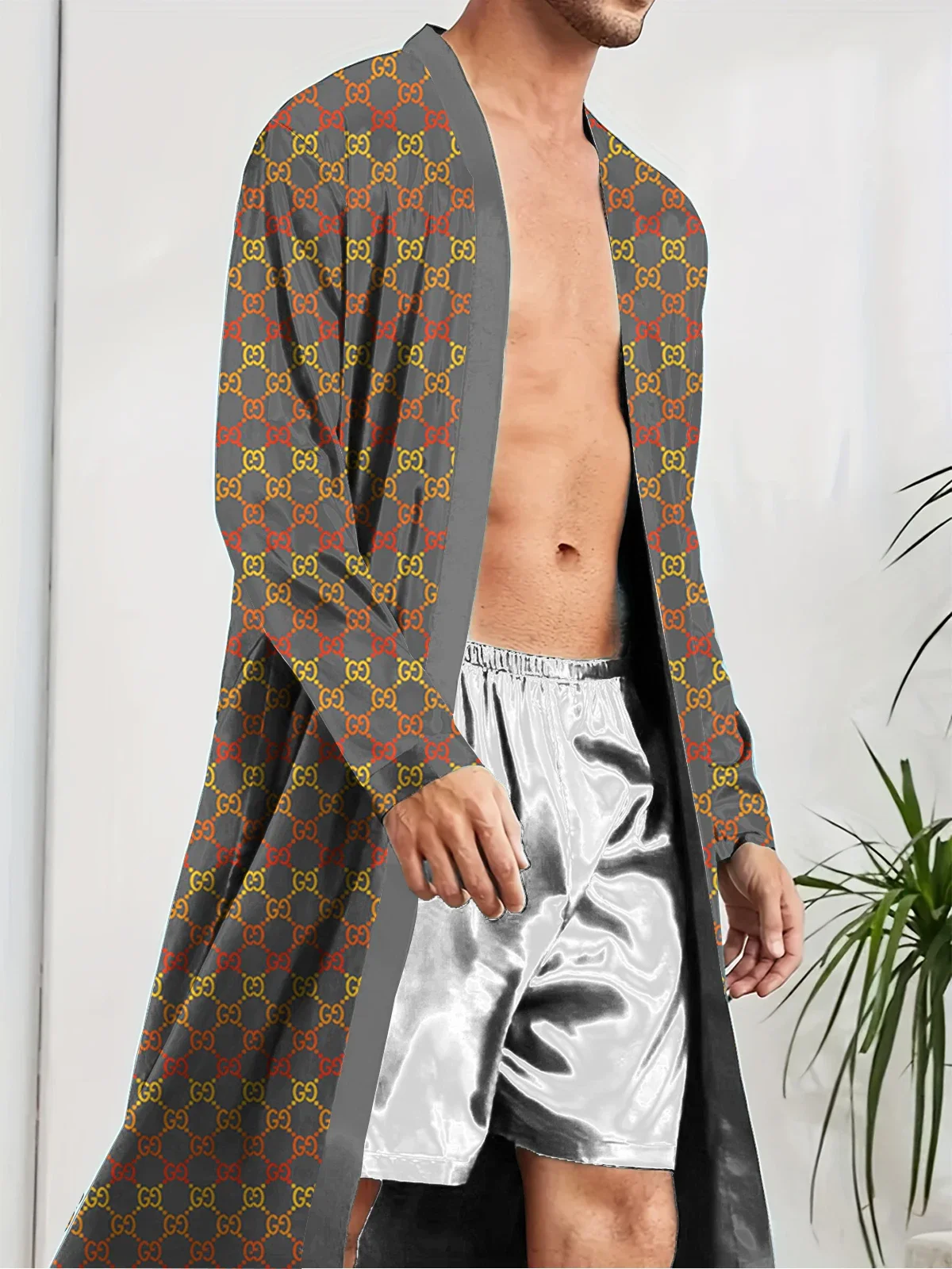 

Men's Robes 2025 New luxury long sleeved robe with digital printed thin design for quick drying and skin friendly men bathrobe