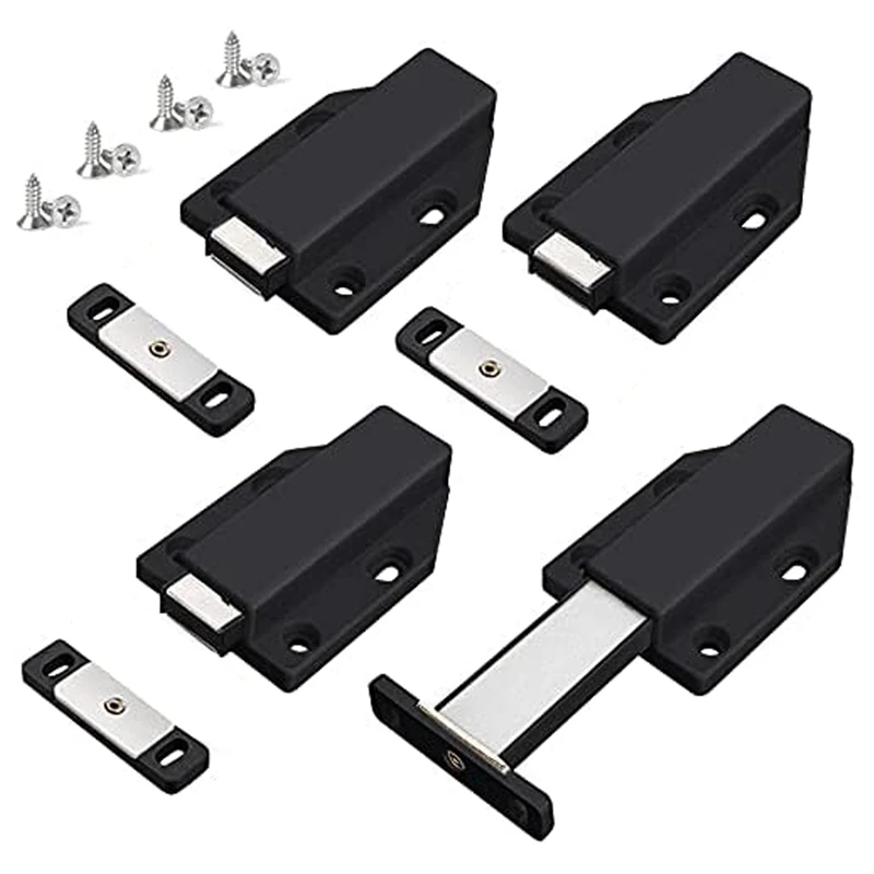 Push Latch Heavy Duty 4 Pack Push to Open Cabinet Hardware Magnetic Contact Latches for Large Door Push Black