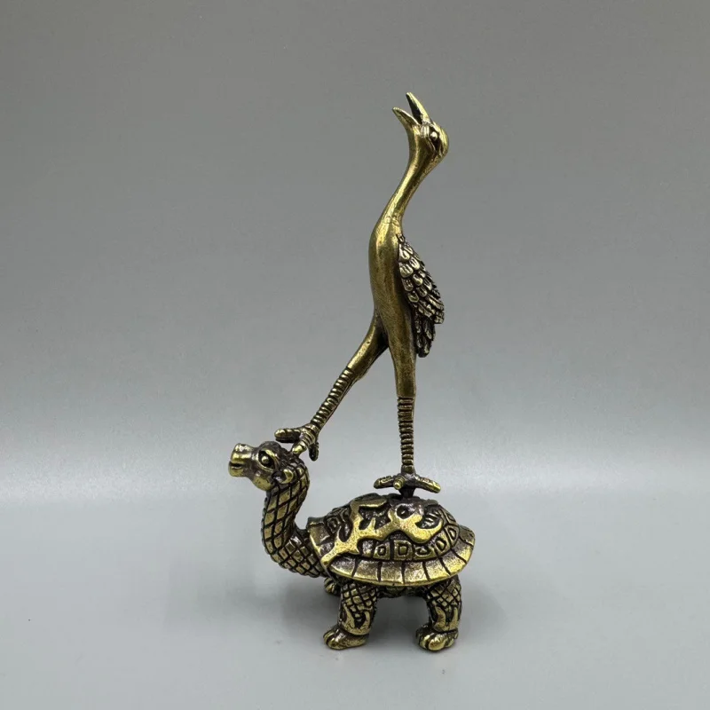 

Brass Crane Dragon Turtle Tea Pet Ornament Craft Gift Handheld Play Piece Turtle Crane Decoration