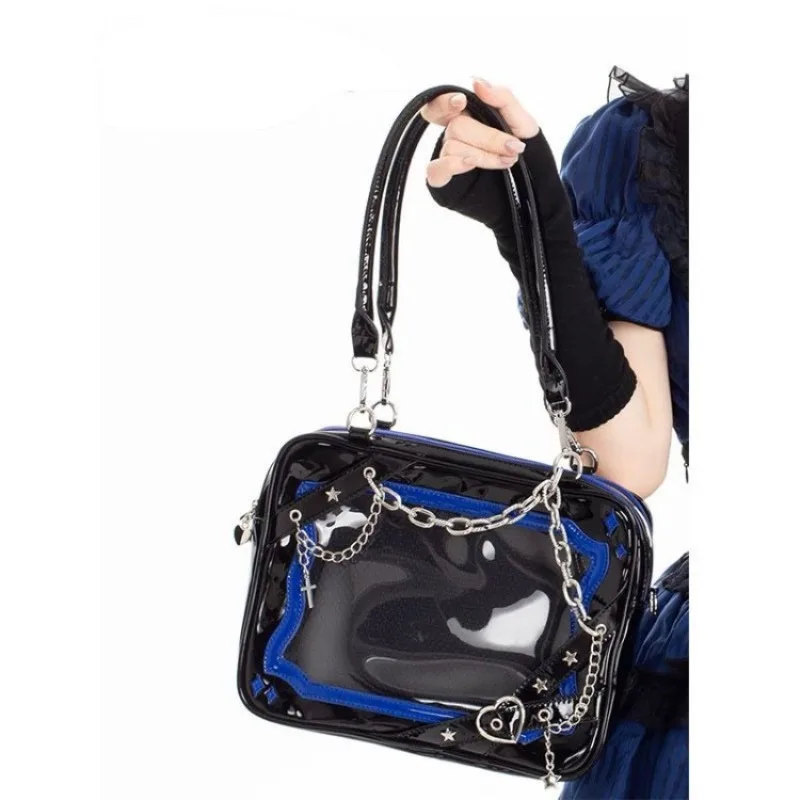 Xiuya Y2k Black Womens Shoulder Bag Chains Lolita Jk Transparent Gothic Harajuku Fashion Handbag Large Capacity Ladies Tote Bag