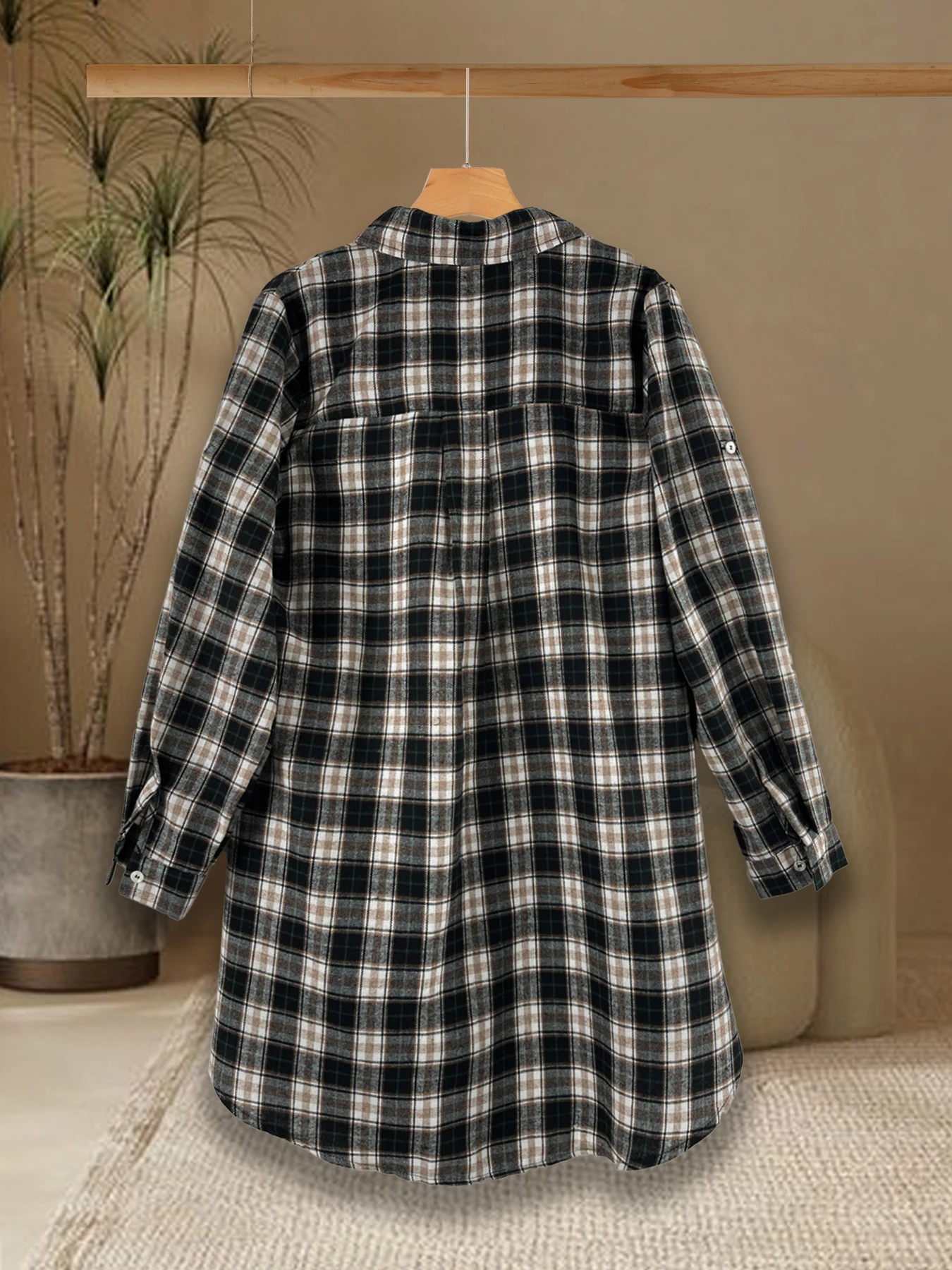 

Women's Casual Vintage Hong Kong-Style Mid-Length Plaid Versatile Shirt