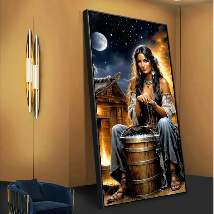 New Diamond Mosaic Indian Woman And Moon 5D DIY Diamond Painting Jewelry Cross Stitch Portrait Rhinestone Of Picture Home Decor