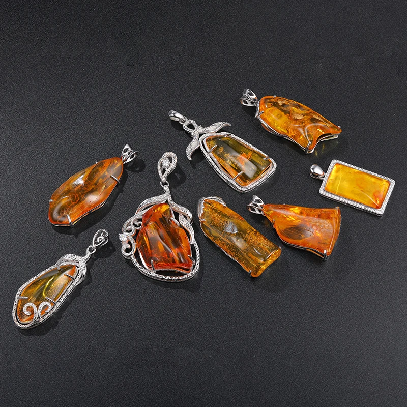 

XYOP Natural Amber Pendant Necklace Luxury Red Yellow Resin Amber Gemstone Necklace Lrregular Design 925 Sterling Silver So