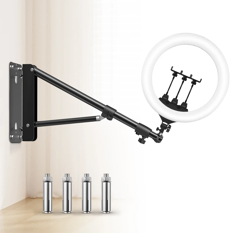 22in Ring Light Wall Mount,137/175cm Wall Mounting Triangle Boom Arm With Dimmable Light For Photography,Studio Kit Video Lights