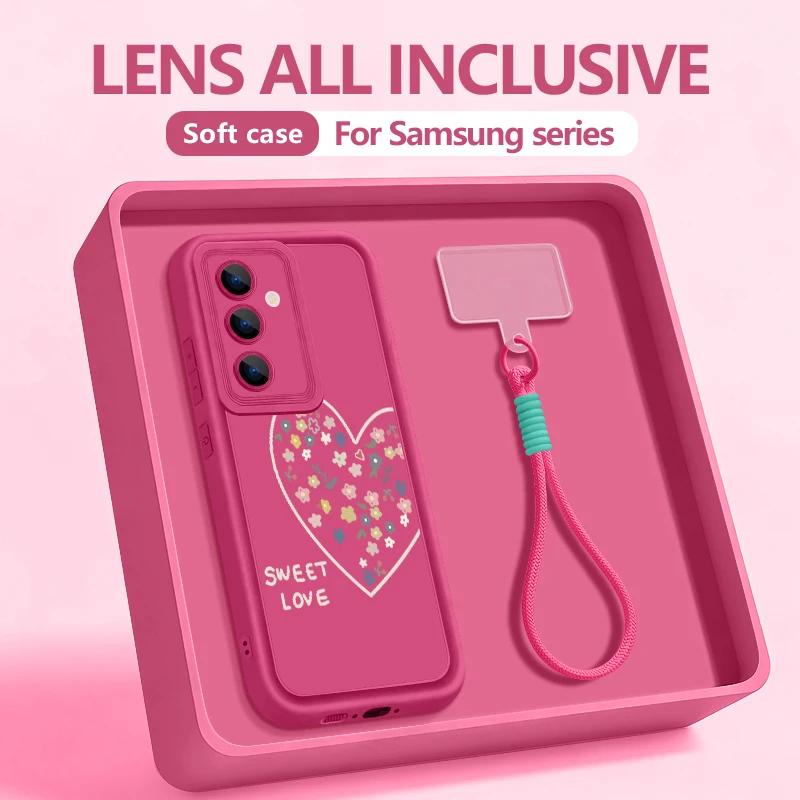 

Чехол S25 Edge с мультяшными цветами и сердечком для Samsung S24 Ultra S23 S22 S21 FE A17 A54 A15 A35 A55 A16 A36 A56 5G