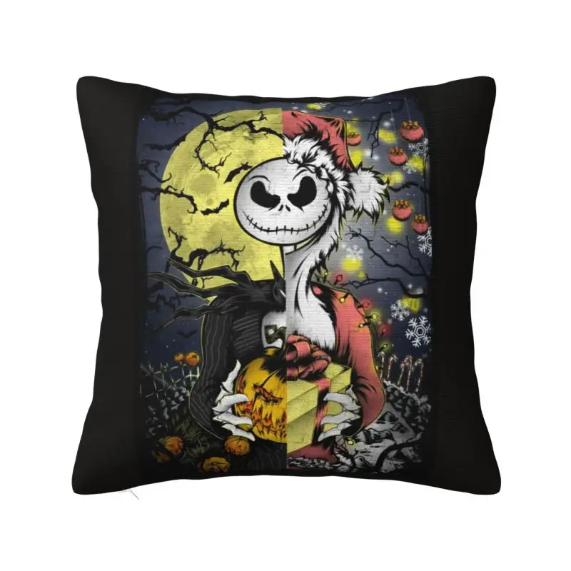 Custom Modern Halloween Nightmare Before Christmas Jack Skellington Cushion Cover Soft Pillow Case