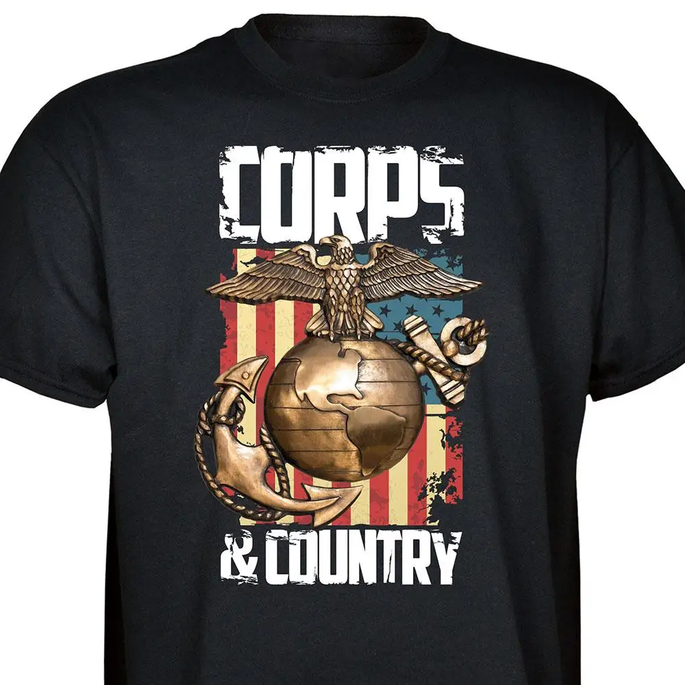 

Corps & Country. USA Flag Eagle Globe & Anchor Emblem Marines Corp T Shirt New 100% Cotton Short Sleeve O-Neck Casual T-shirt