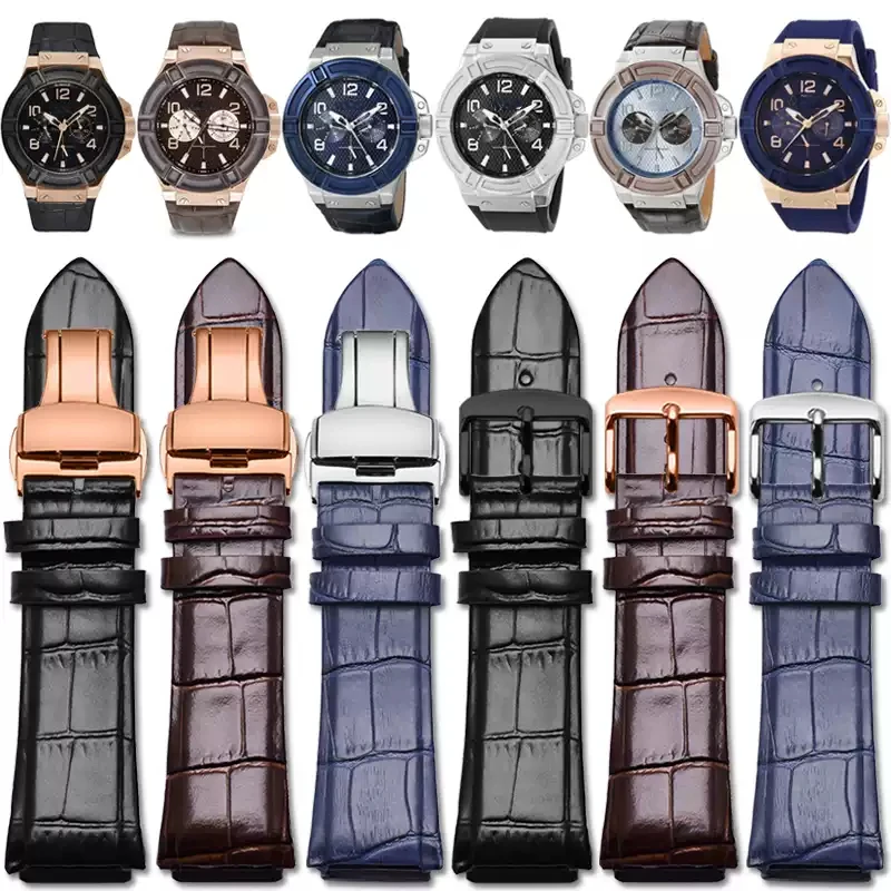 New Genuine Leather Watchband 22mm Silicone Watch Bracelet For Guess W0040g3 W0040g5 W0247g3 Blue Wrist Band Men's Watch Strap