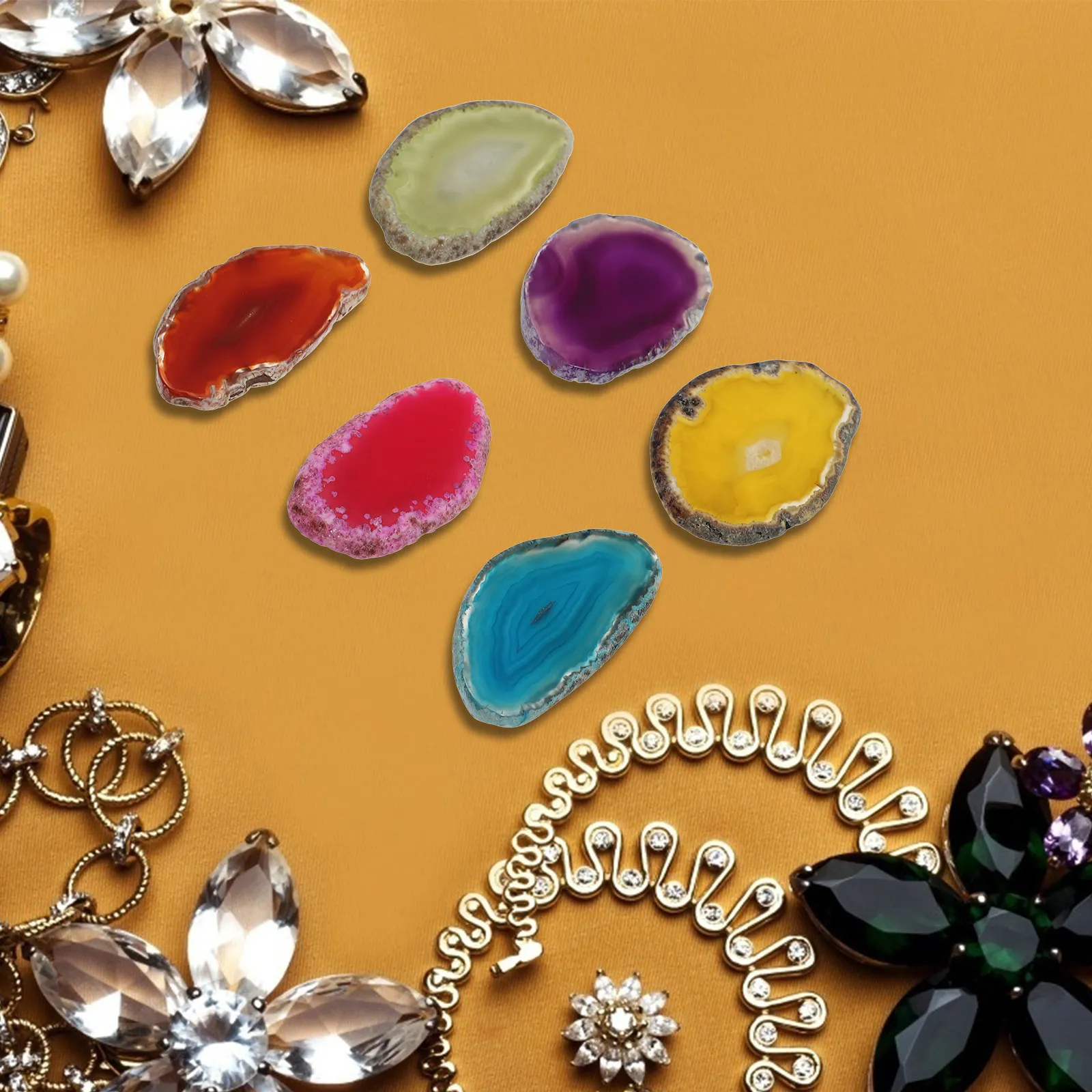 

6 шт. натуральных полированных срезов агата, яркие, для рукоделия, изготовления подвесок, украшений, декора дома, агатовые шармы-орнаменты