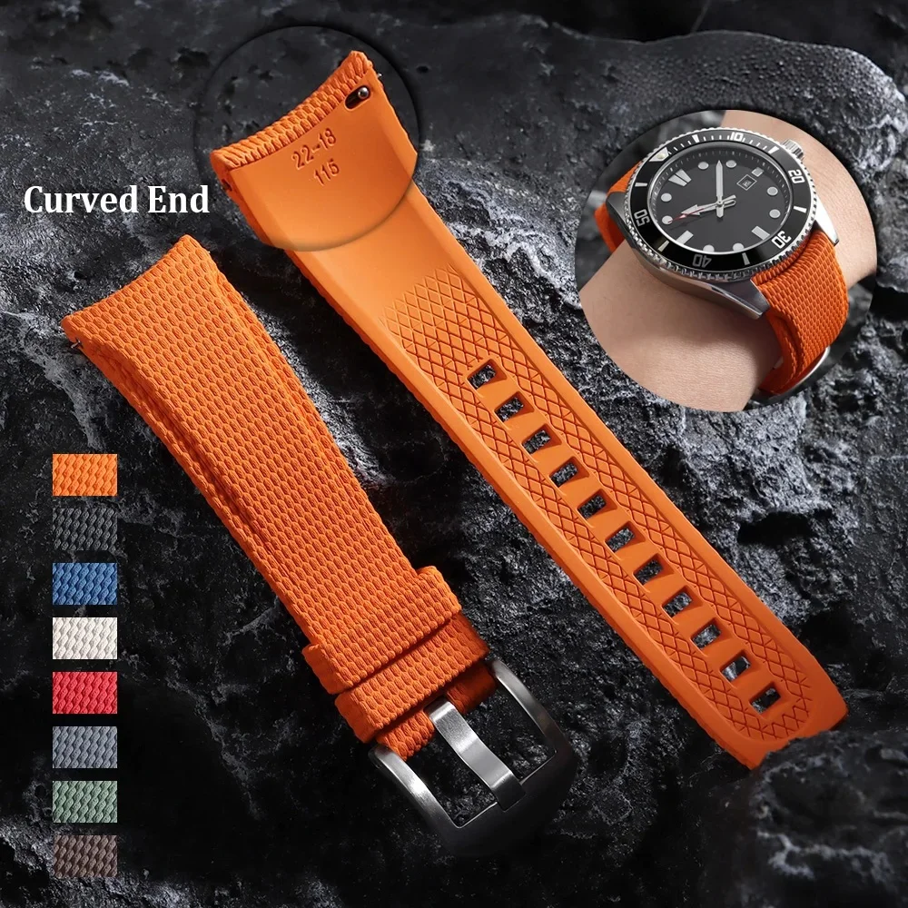Bracelet de montre en caoutchouc FKM 20/21/22 mm à extrémités courbées, à libération rapide, en silicone, pour Longines, Seiko Swordfish, Rolex