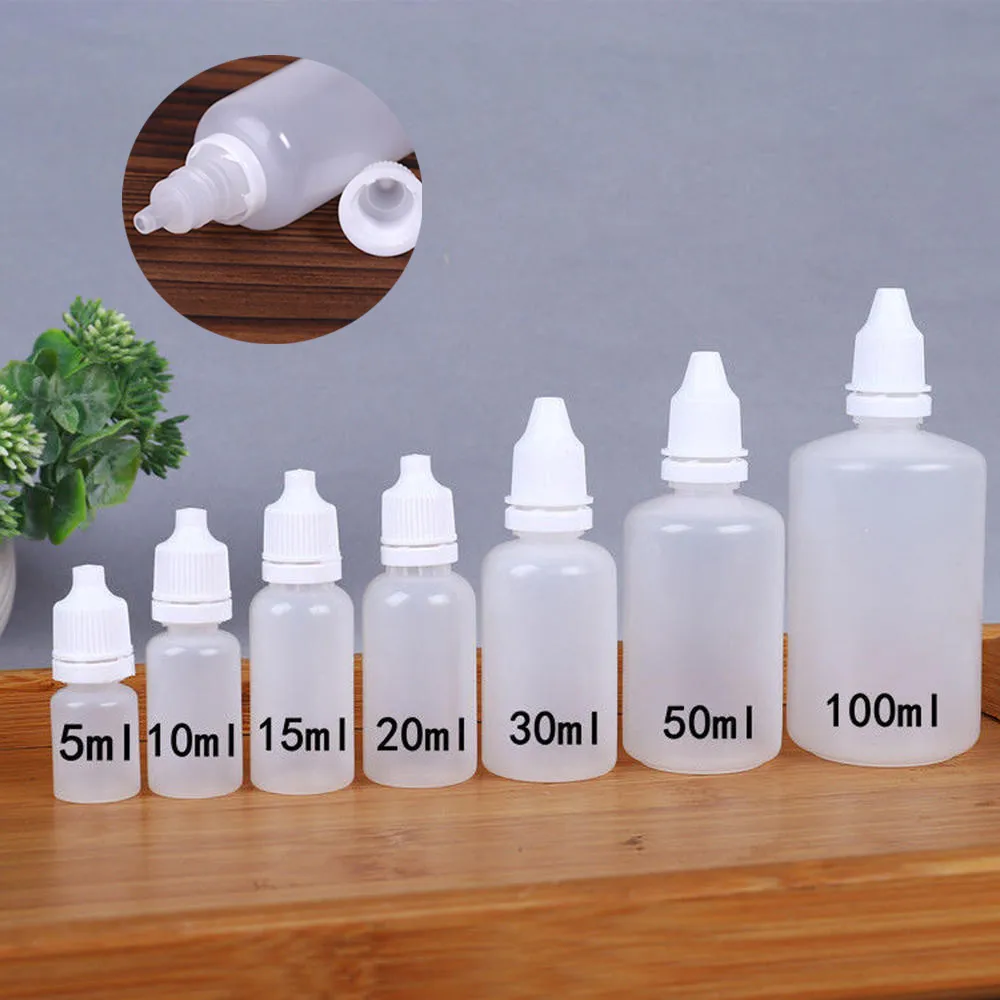 5Pcs 5/10/15/20/30/50/100Ml บีบได้พลาสติกเปล่า Drop ขวด Liquid ตัวอย่าง Eye Drops เติมเข็ม Flacon ขวดสี