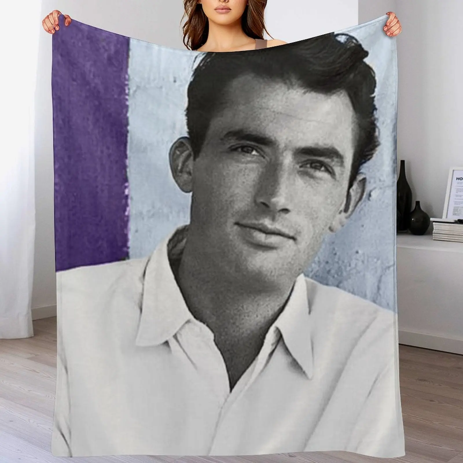 Gregory Peck on blue background Throw Blanket