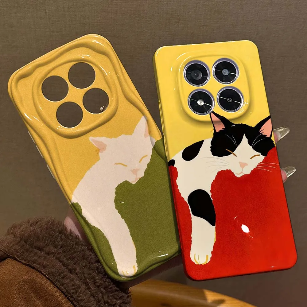 

Cartoon Cat Red Pillow Phone Case For Xiaomi Poco X 2 4 6 F3 M3 F4 M4 M5s X5 M6 F6 C55 C61 C65 C75 GT Pro Wave Oil Film