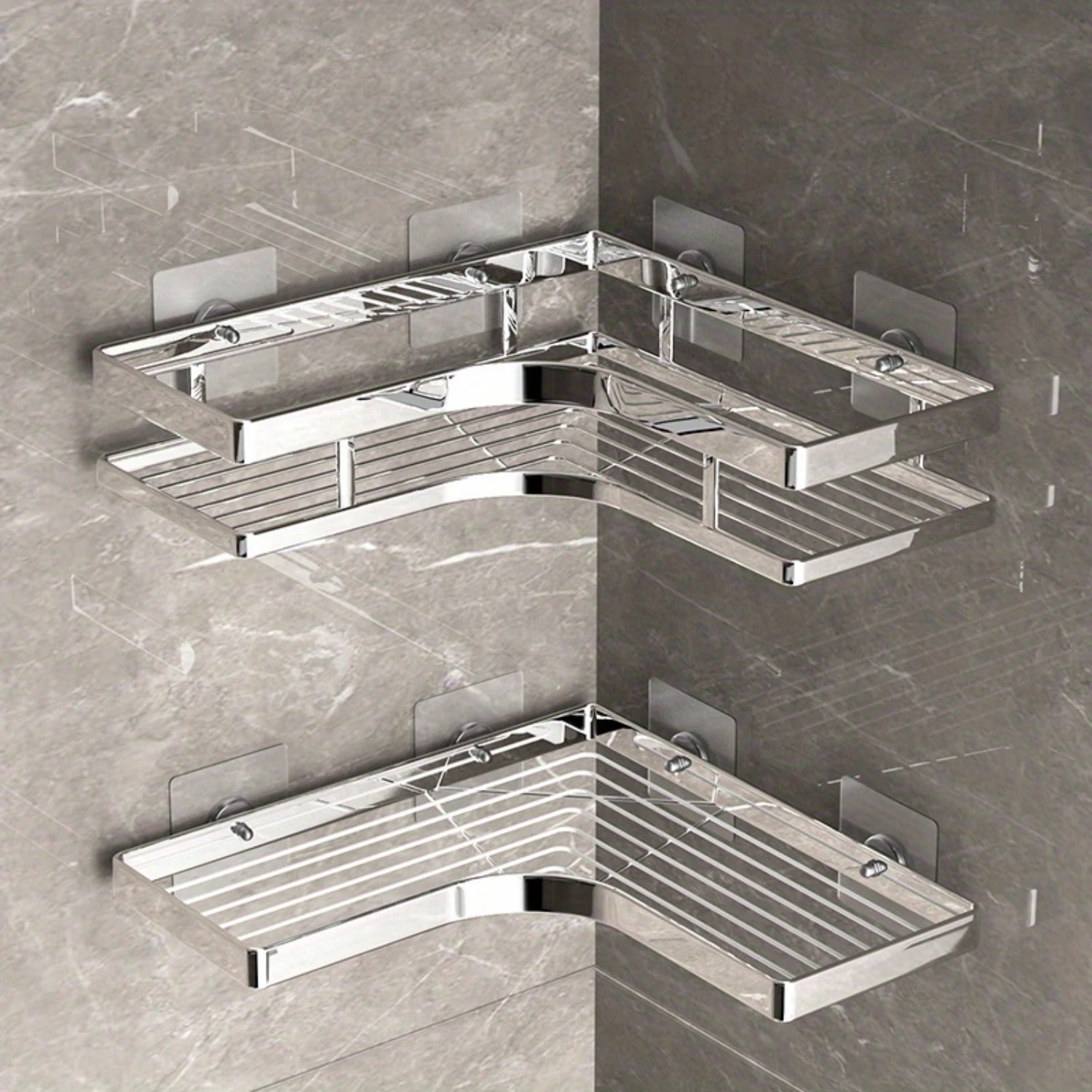 

Stainless Steel Corner Shower Caddy - Wall-Mounted Bathroom Organizer