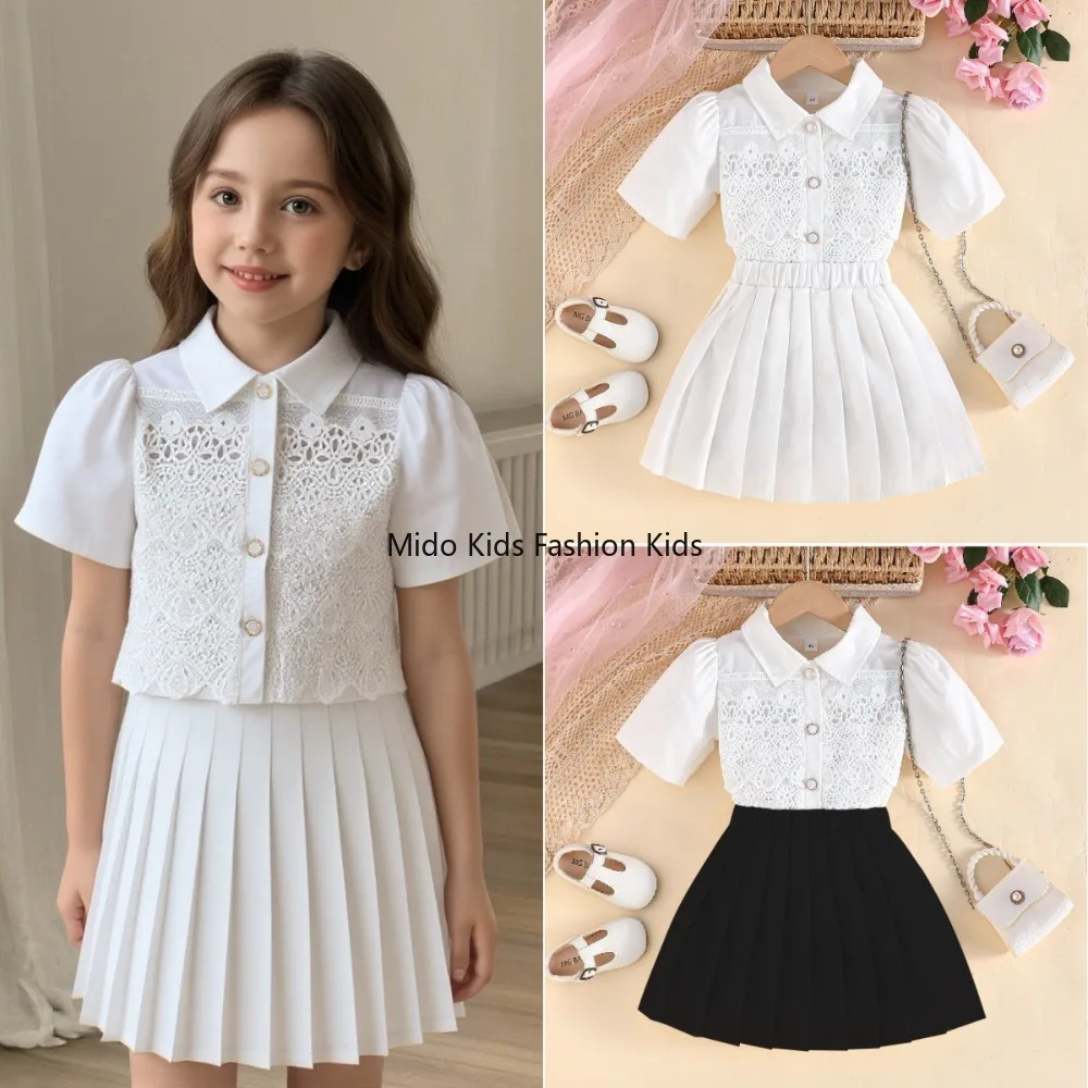 

Наряд в школьном стиле для девочек, комплект плиссированной юбки, летний топ с короткими рукавами и юбка, От 2 до 7 лет