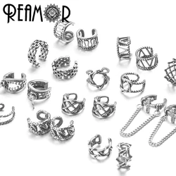 REAMOR Ear Clips Bone Hoops Non-Piercing Trendy Rope Pattern Cuff Earrings For Women Men Stainless steel Fashion Jewelry 1Pair
